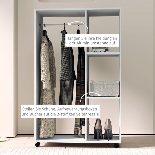 Kleiderschrank Garderobe rollbar mobil 80x40x128cm weiss