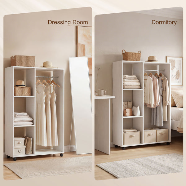 Kleiderschrank Garderobe rollbar mobil 80x40x128cm weiss