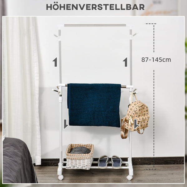 Kleiderständer rollbar höhenverstellbar mit Ablage weiss