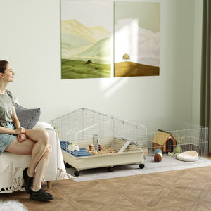 Kleintierkäfig mit 2 Etagen Rampe und Zubehör für Balkon weiss