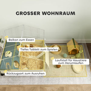 Kleintierkäfig mit 2 Etagen Rampe und Zubehör für Balkon weiss