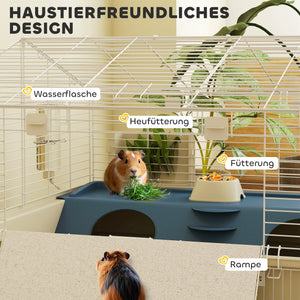 Kleintierkäfig mit 2 Etagen Rampe und Zubehör für Balkon weiss