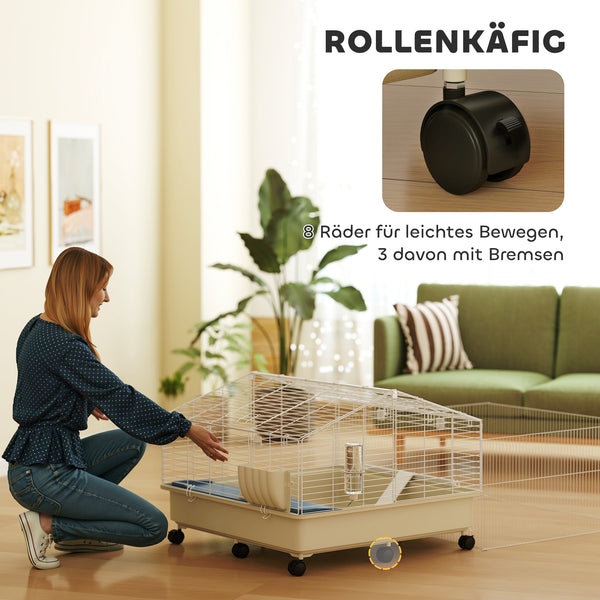 Kleintierkäfig mit 2 Etagen Rampe und Zubehör für Balkon weiss