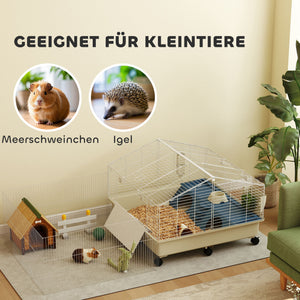 Kleintierkäfig mit 2 Etagen Rampe und Zubehör für Balkon weiss