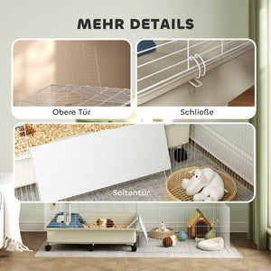 Kleintierkäfig mit 2 Etagen Rampe und Zubehör für Balkon weiss