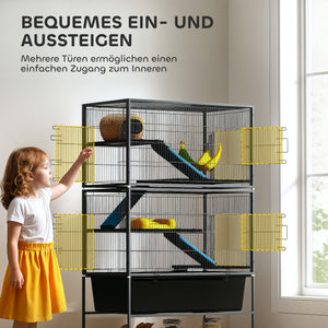 Kleintierkäfig gross mit 5 Ebenen und Hängematte dunkelgrau