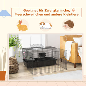 Kleintierkäfig mit abnehmbarem Gehege und Zubehör schwarz