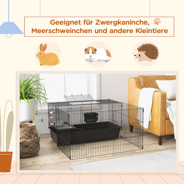 Kleintierkäfig mit abnehmbarem Gehege und Zubehör schwarz
