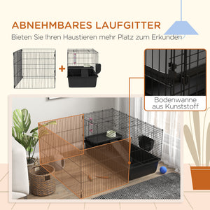 Kleintierkäfig mit abnehmbarem Gehege und Zubehör schwarz