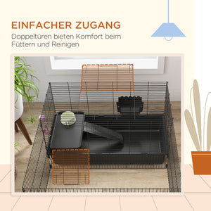 Kleintierkäfig mit abnehmbarem Gehege und Zubehör schwarz