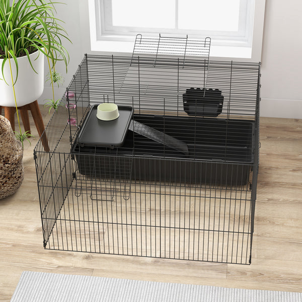 Kleintierkäfig mit abnehmbarem Gehege und Zubehör schwarz