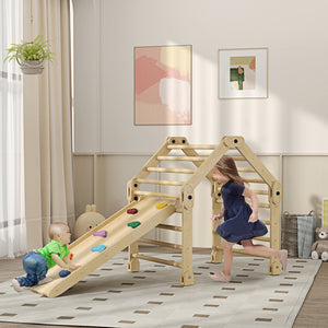 Klettergerüst faltbar mit Rutsche und Kletterwand für Kinder aus Holz