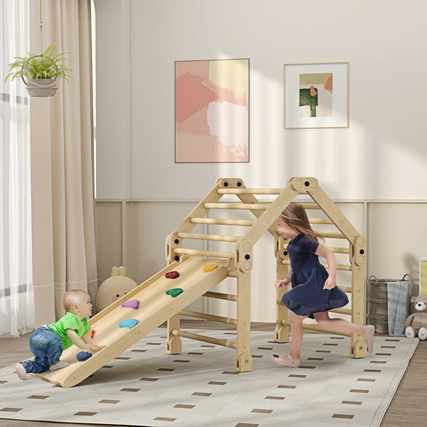 Klettergerüst faltbar mit Rutsche und Kletterwand für Kinder aus Holz