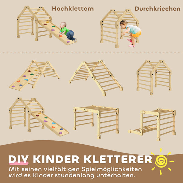 Klettergerüst faltbar mit Rutsche und Kletterwand für Kinder aus Holz