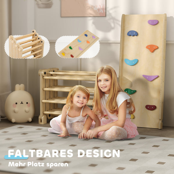 Klettergerüst faltbar mit Rutsche und Kletterwand für Kinder aus Holz