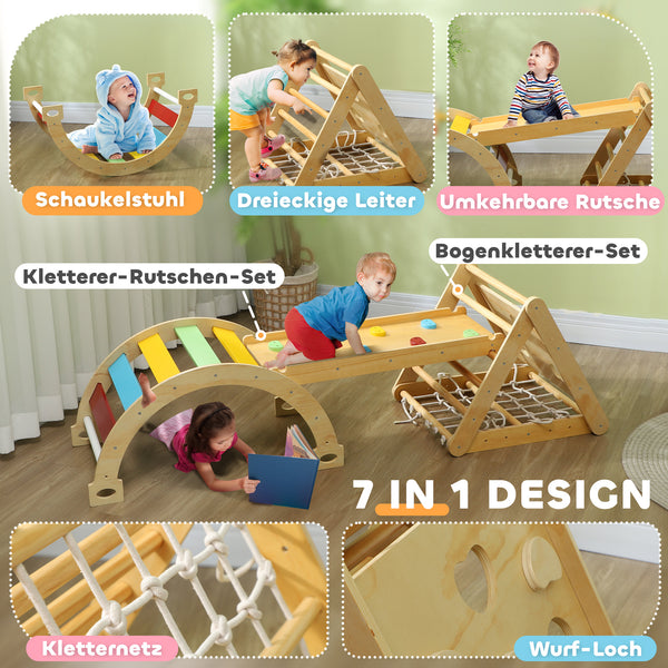 Klettergerüst Indoor für Kinder mit Rutsche und Kletterdreieck