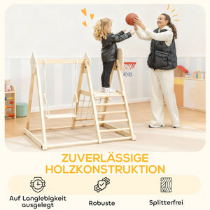 Klettergerüst Indoor mit Rutsche Schaukel und Kletternetz aus Holz