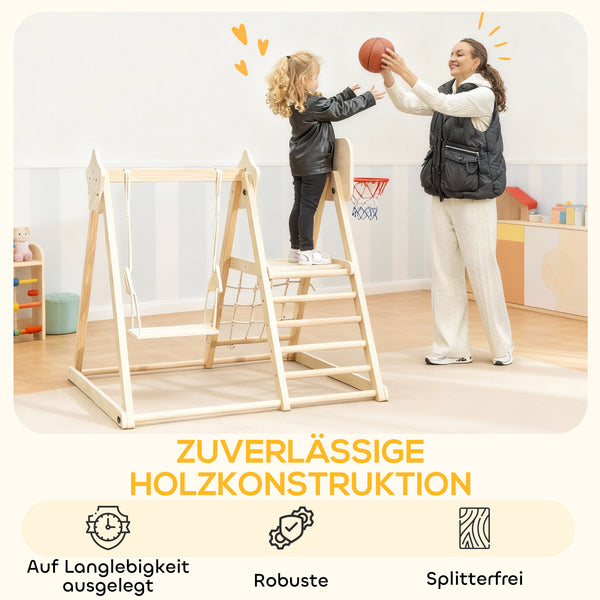 Klettergerüst Indoor mit Rutsche Schaukel und Kletternetz aus Holz