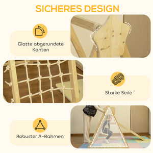 Klettergerüst Indoor mit Rutsche Schaukel und Kletternetz aus Holz