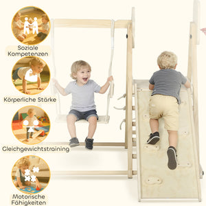 Klettergerüst Indoor mit Rutsche Schaukel und Kletternetz aus Holz