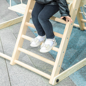 Klettergerüst Indoor mit Rutsche Schaukel und Kletternetz aus Holz