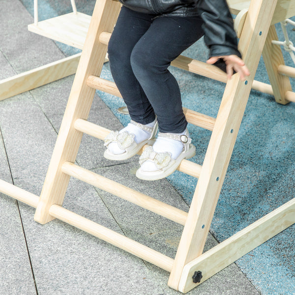 Klettergerüst Indoor mit Rutsche Schaukel und Kletternetz aus Holz