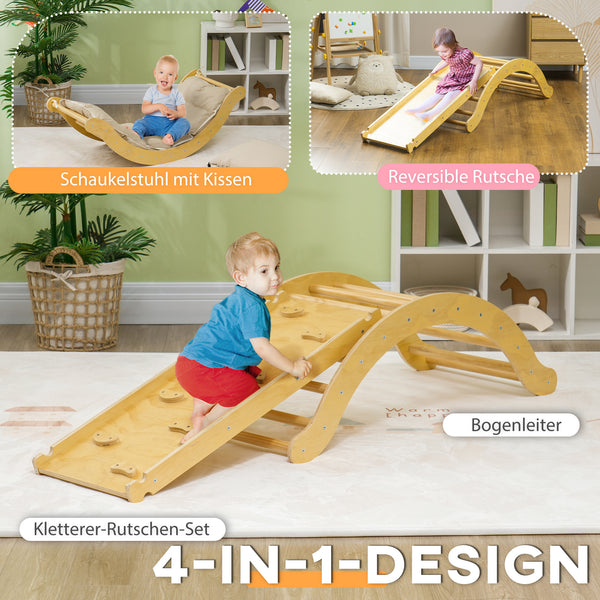 Kinder Kletterset Indoor mit Rutsche und Schaukelwippe aus Holz