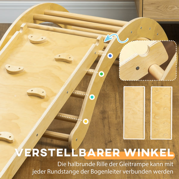 Kinder Kletterset Indoor mit Rutsche und Schaukelwippe aus Holz