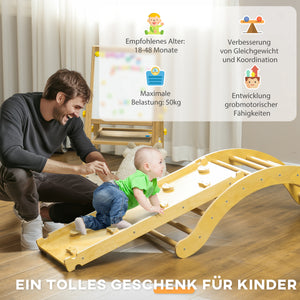 Kinder Kletterset Indoor mit Rutsche und Schaukelwippe aus Holz