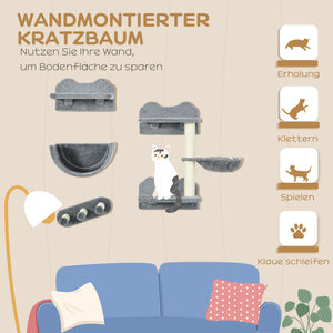 Kletterwand 4-teilig Hängematte Katzen bis 5kg Grau