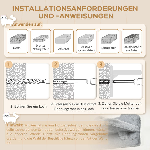 Kletterwand 4-teilig Hängematte Katzen bis 5kg Grau