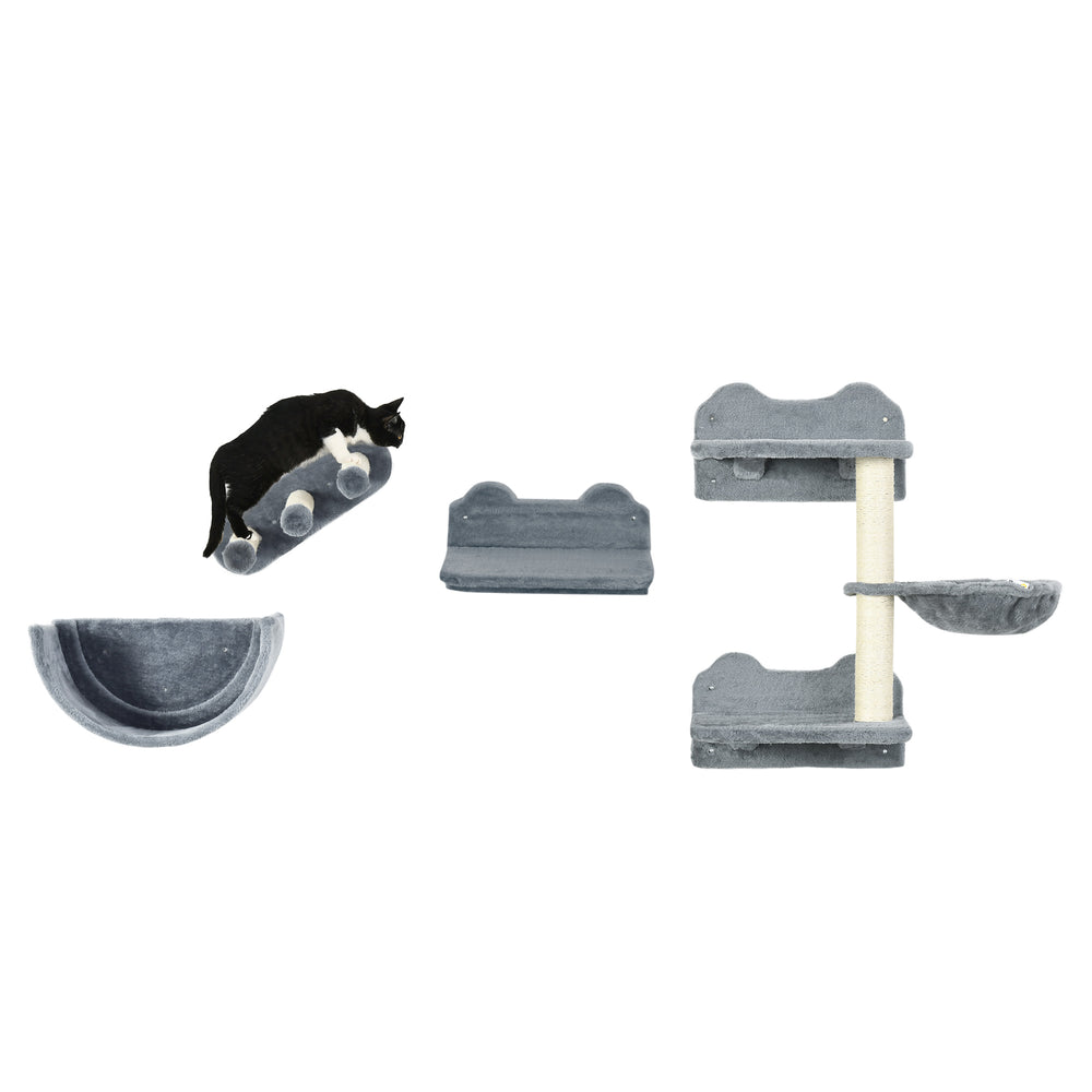 Climbing wall, 4-piece set, hammock for cats up to 5kg, grey
