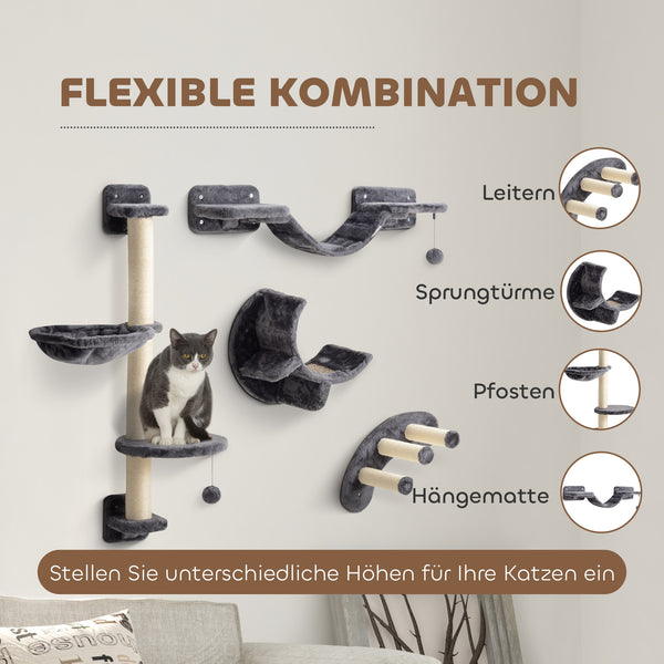 Kletterwand Set für Katzen mit Hängematte und Katzenbrücke
