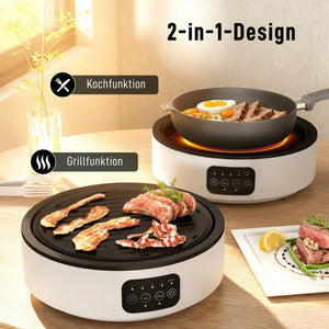 Kochplatte mit Grillfunktion und 2 Kochzonen 2000W weiss