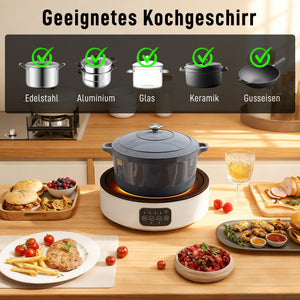 Kochplatte mit Grillfunktion und 2 Kochzonen 2000W weiss