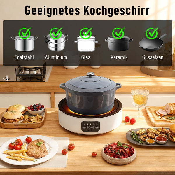 Kochplatte mit Grillfunktion und 2 Kochzonen 2000W weiss