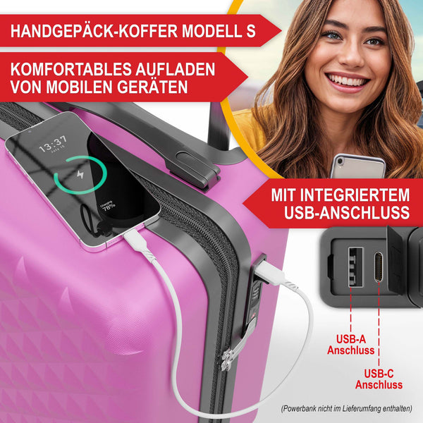 Kofferset 4tlg inkl. Kofferwaage und Schutzhülle Pink