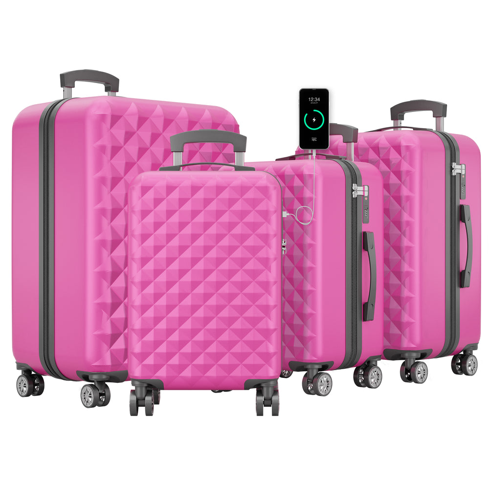 Set di 4 valigie con bilancia per bagagli e custodia protettiva, rosa