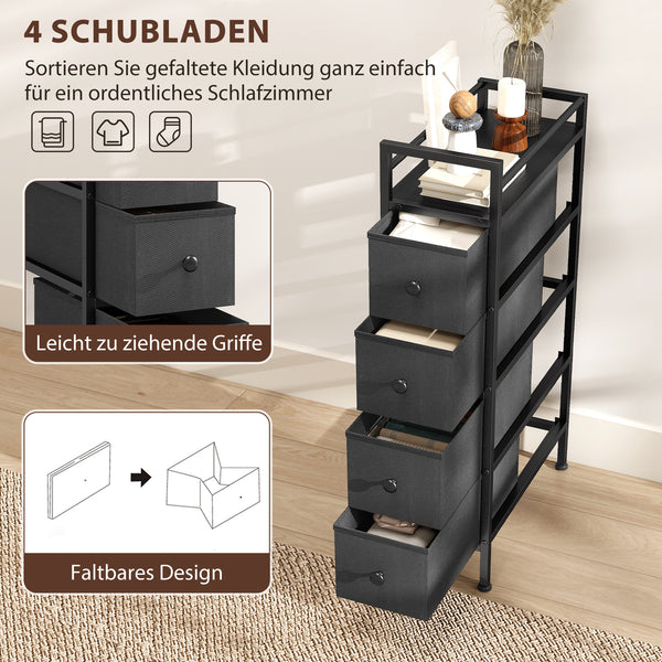 Kommode mit 4 Schubladen aus Vliesstoff für Aufbewahrung schwarz