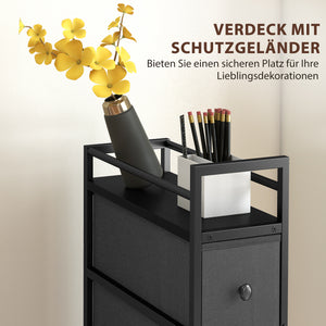 Kommode mit 4 Schubladen aus Vliesstoff für Aufbewahrung schwarz