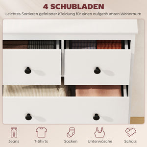 Kommode mit 4 Schubladen für Schlafzimmer und Flur weiss