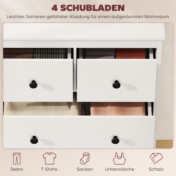 Kommode mit 4 Schubladen für Schlafzimmer und Flur weiss