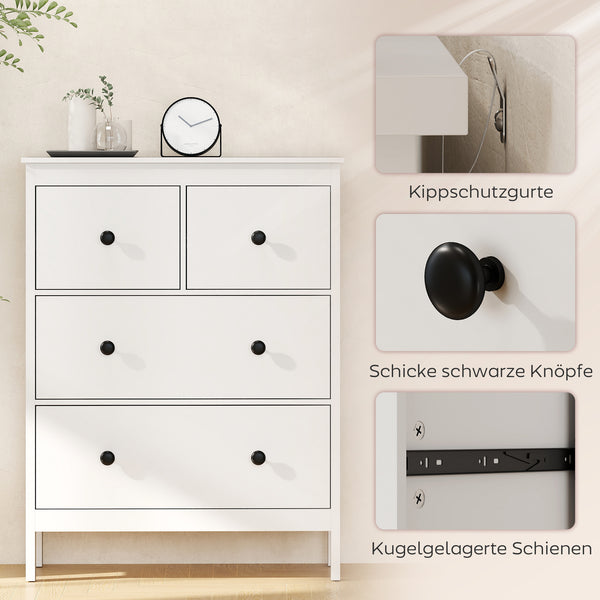 Kommode mit 4 Schubladen für Schlafzimmer und Flur weiss