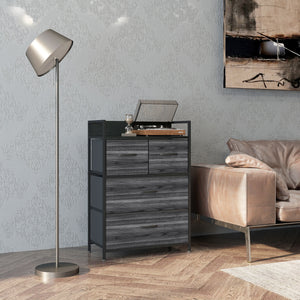 Kommode mit 4 Stoffschubladen im Industrial Design schwarz