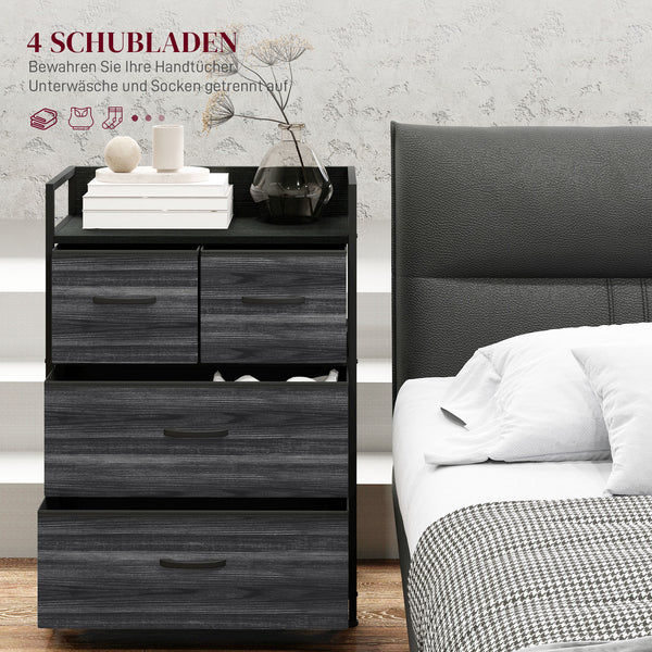 Kommode mit 4 Stoffschubladen im Industrial Design schwarz