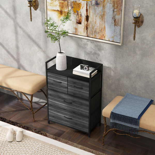 Kommode mit 4 Stoffschubladen im Industrial Design schwarz