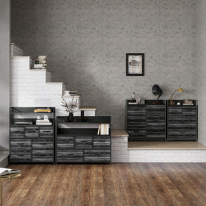 Kommode mit 4 Stoffschubladen im Industrial Design schwarz