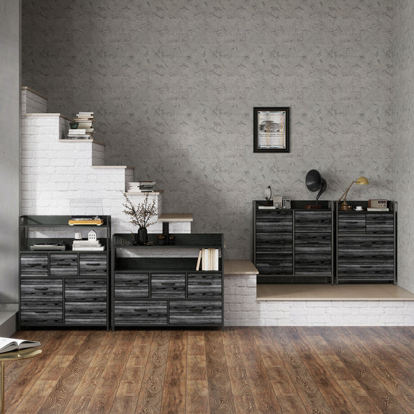Kommode mit 4 Stoffschubladen im Industrial Design schwarz