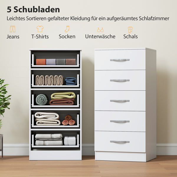Kommode mit 5 Schubladen für Kleidung und Aufbewahrung weiss
