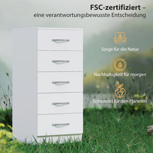 Kommode mit 5 Schubladen für Kleidung und Aufbewahrung weiss